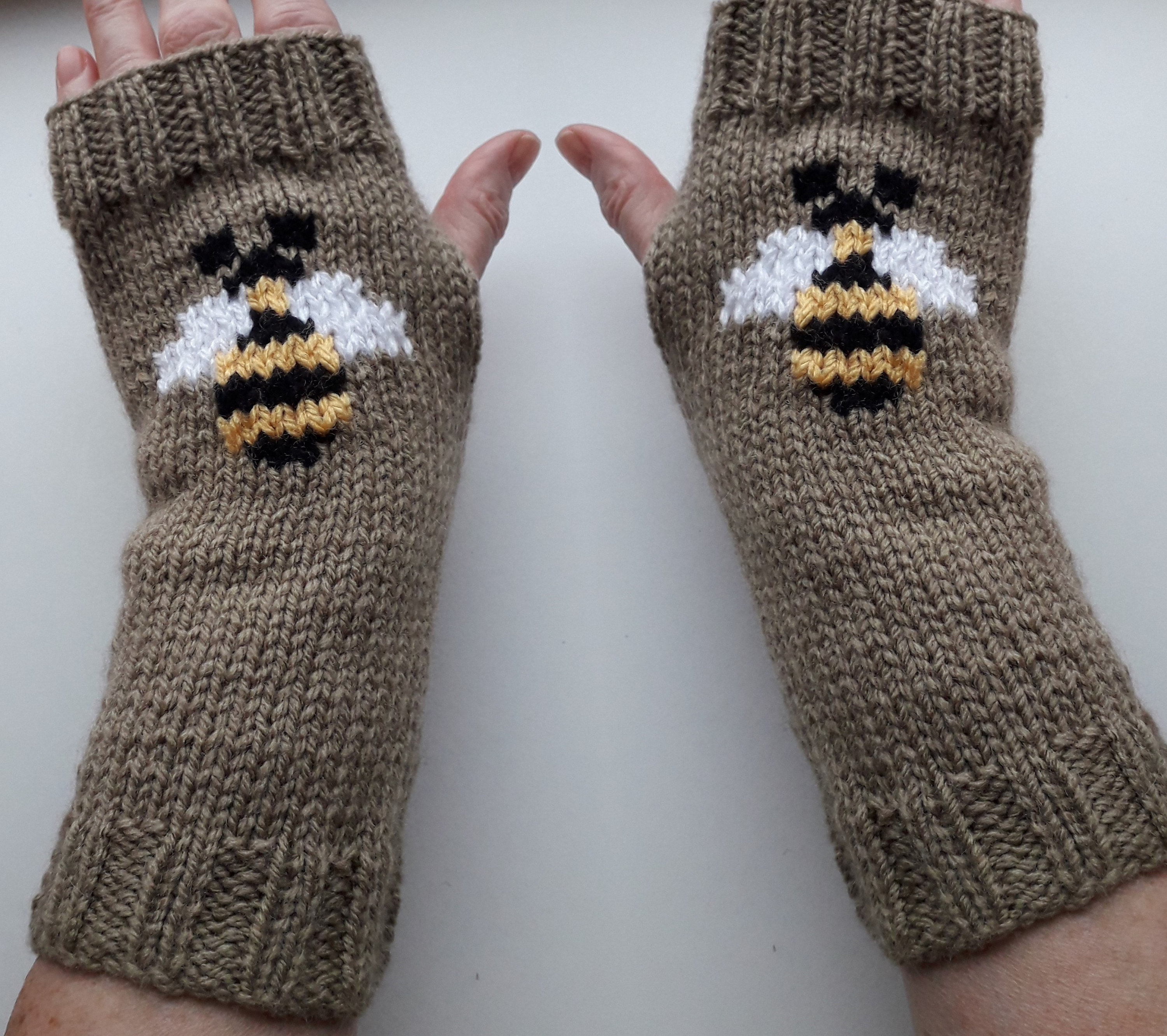 Hand Knitted Bumblebee Fingerless Gloves