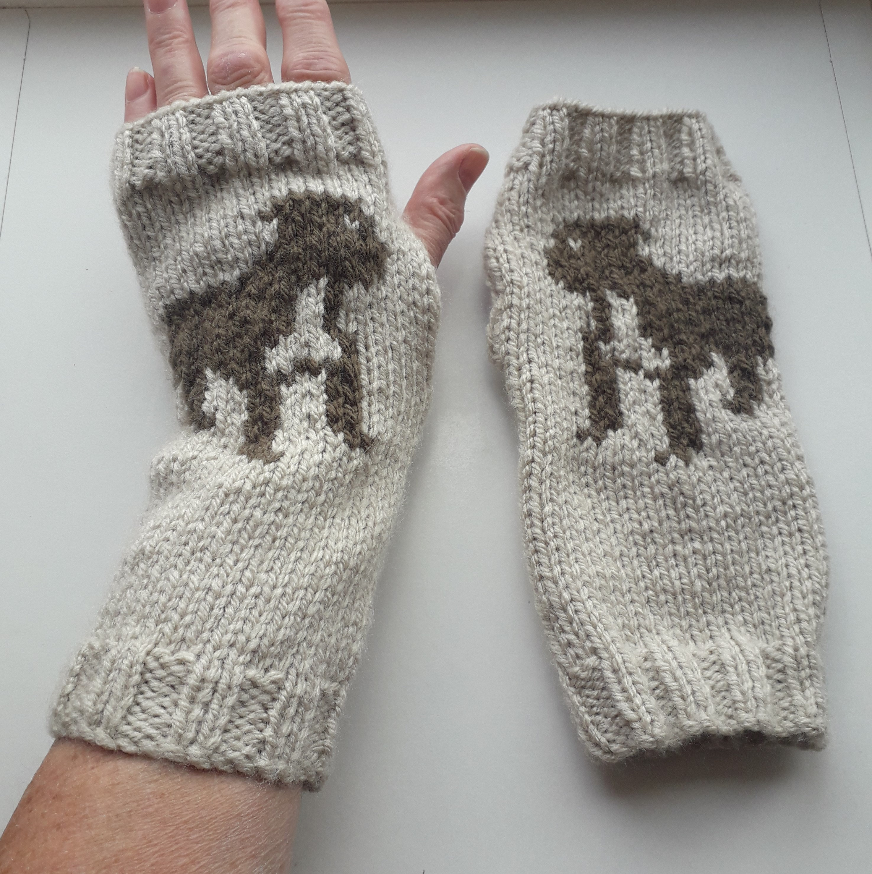 Hand Knitted Moose Fingerless Gloves