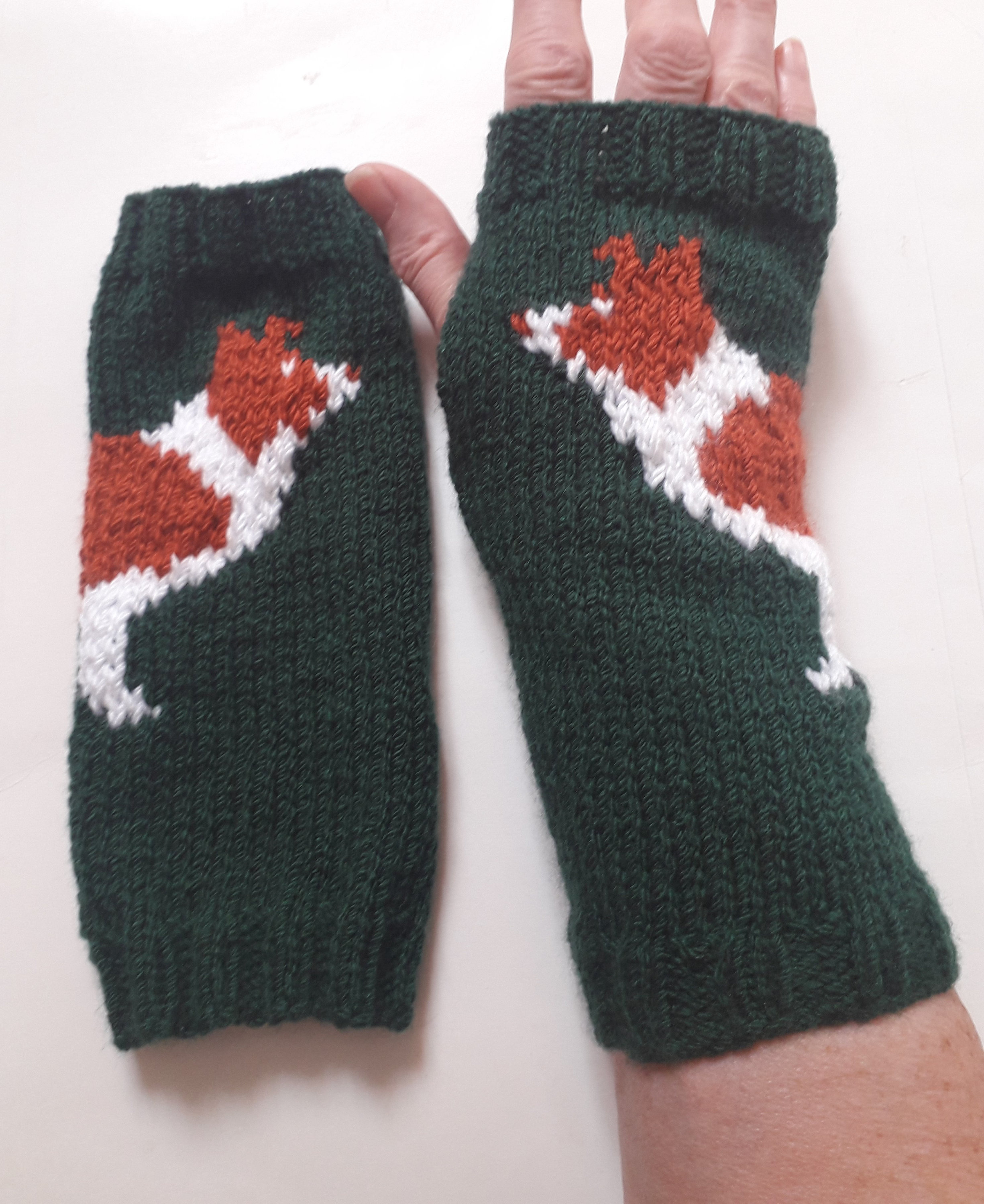 Hand Knitted Fox Fingerless Gloves