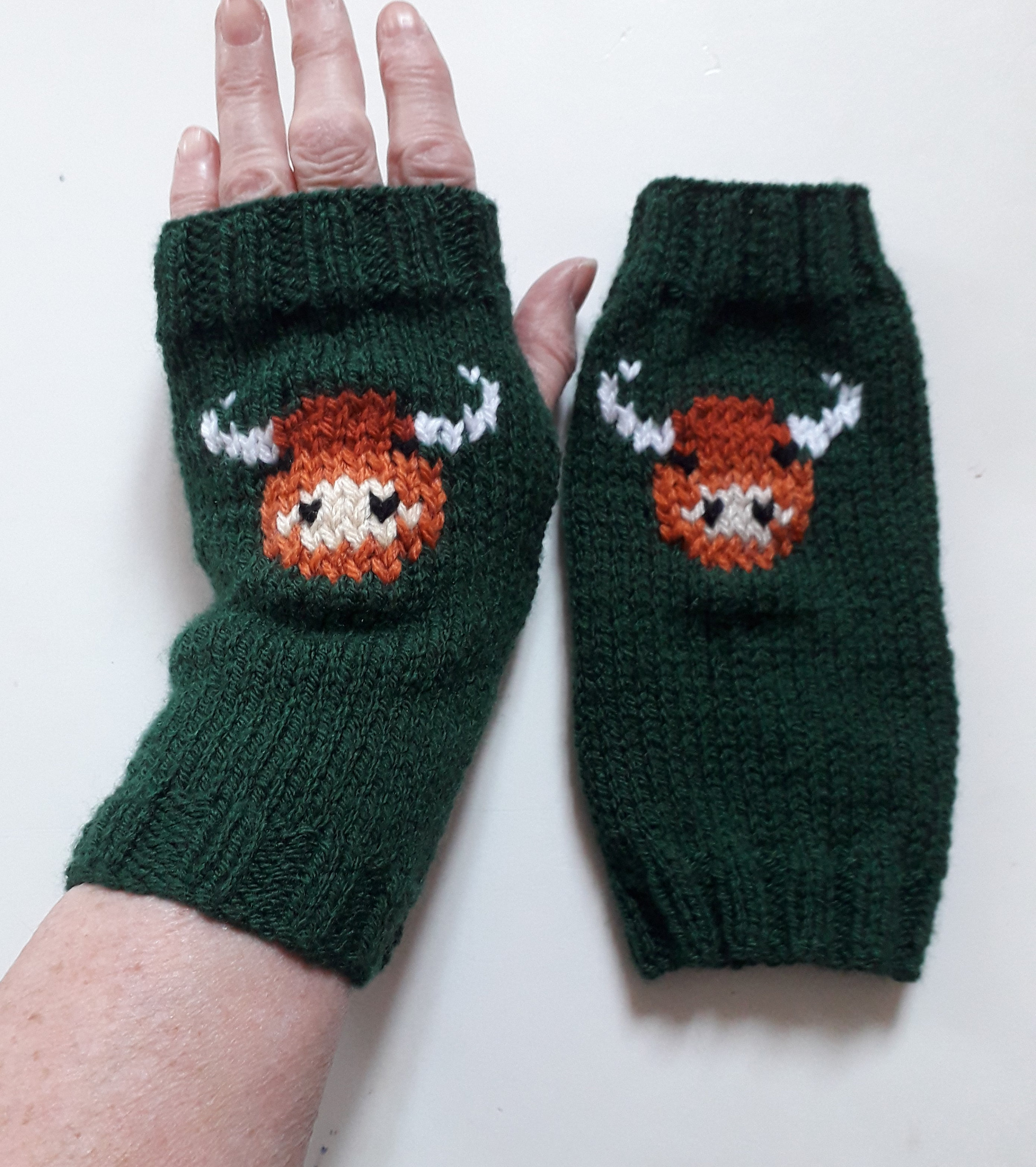 Hand Knitted Highland Cow Fingerless Gloves