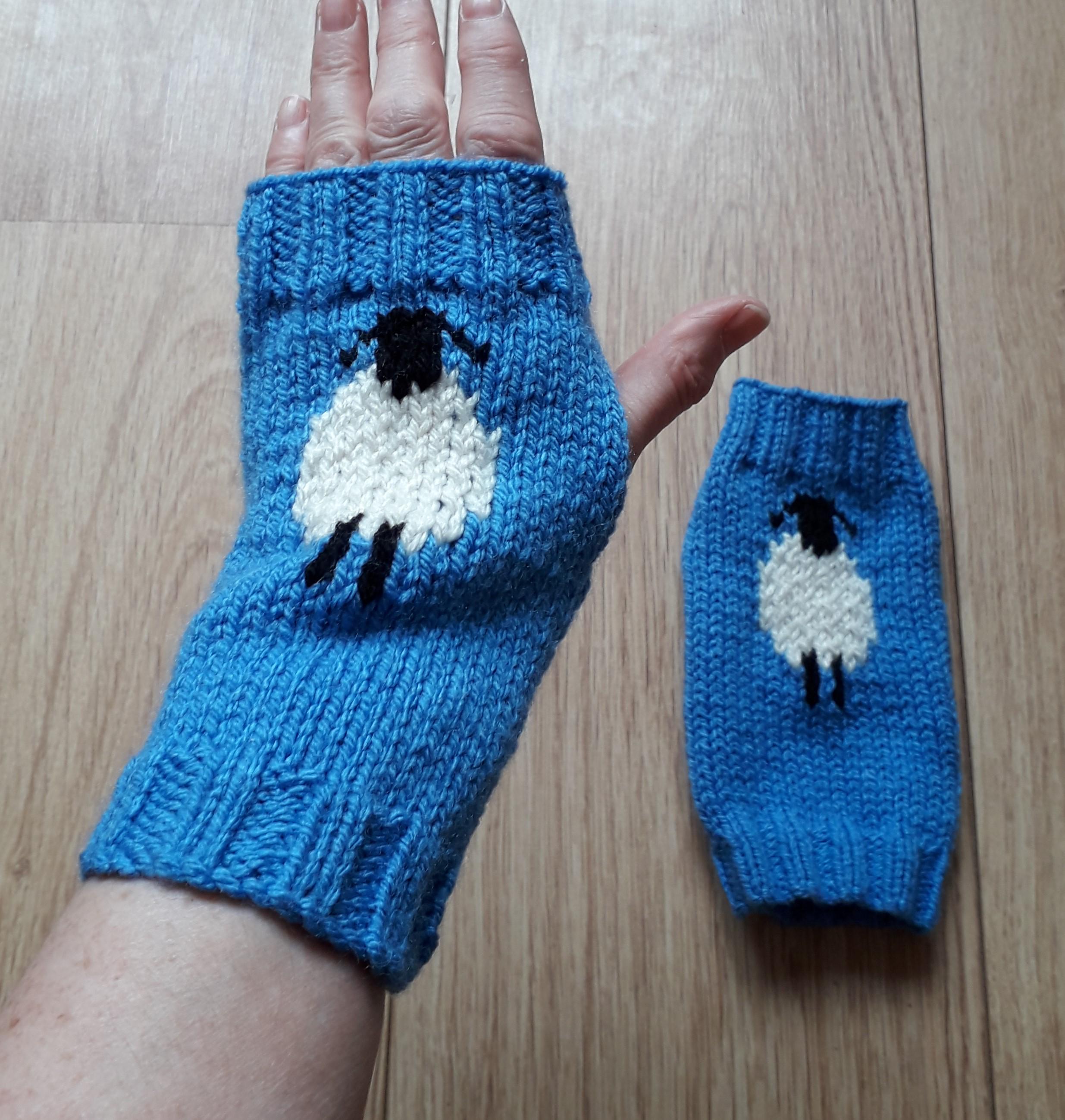 Hand Knitted Sheep Fingerless Gloves