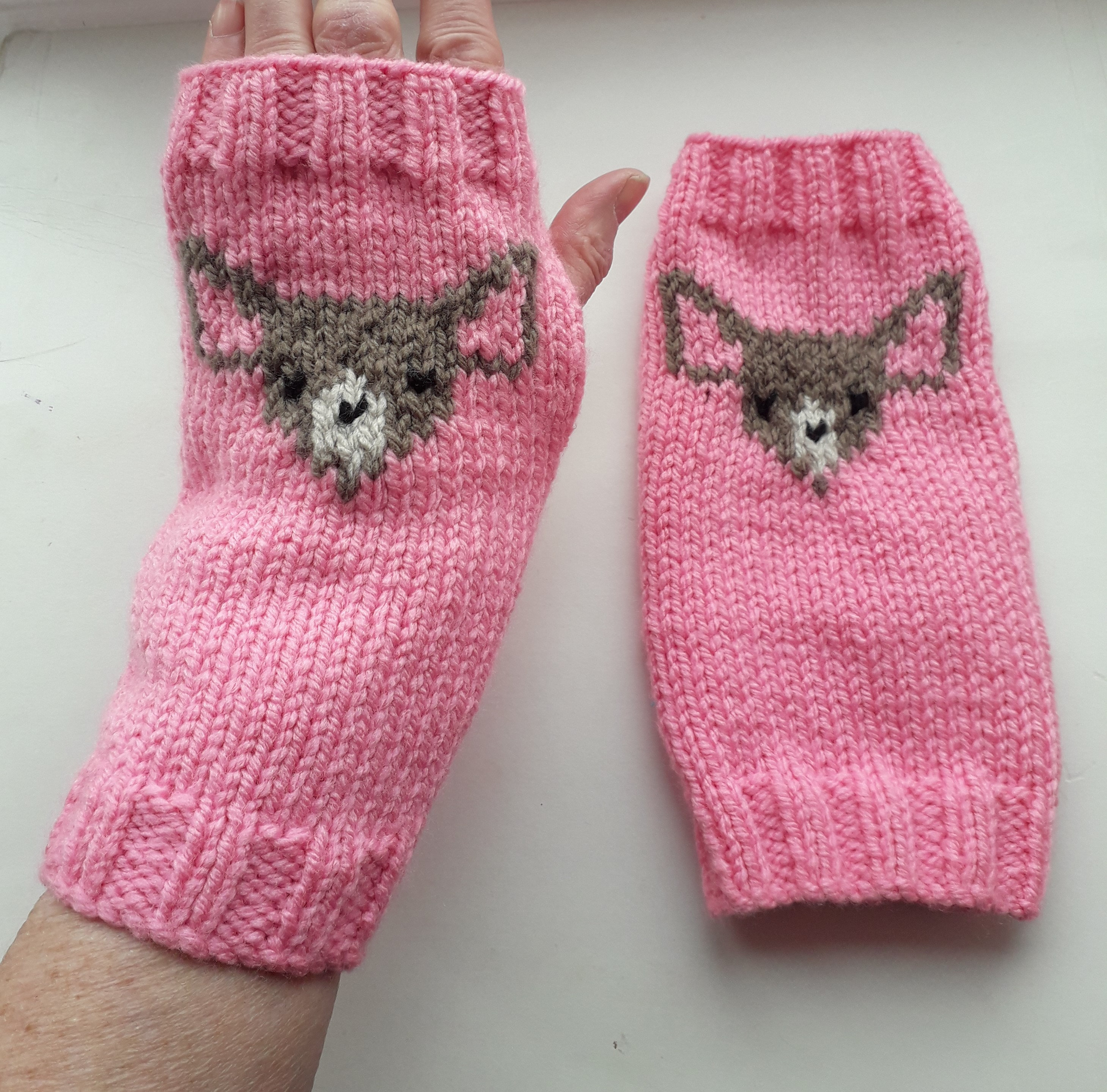 Hand Knitted Chihuahua Fingerless Gloves