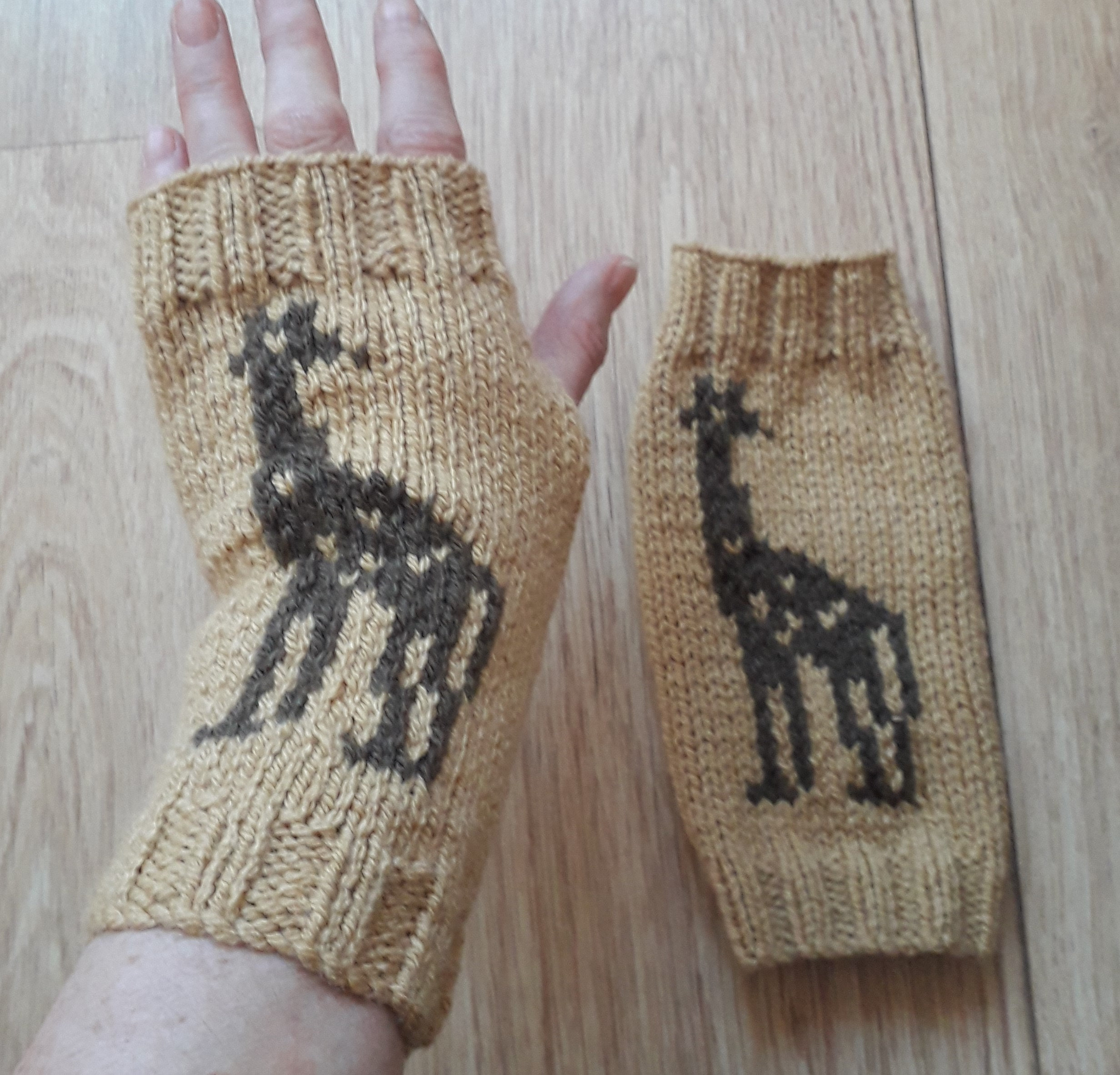 Hand Knitted Giraffe Fingerless Gloves